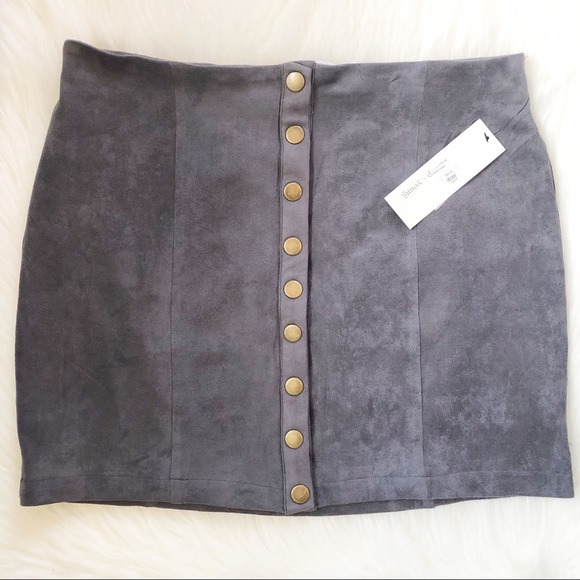 Bishop + Young Button Front Faux Suede Mini Skirt - Picture 2 of 4